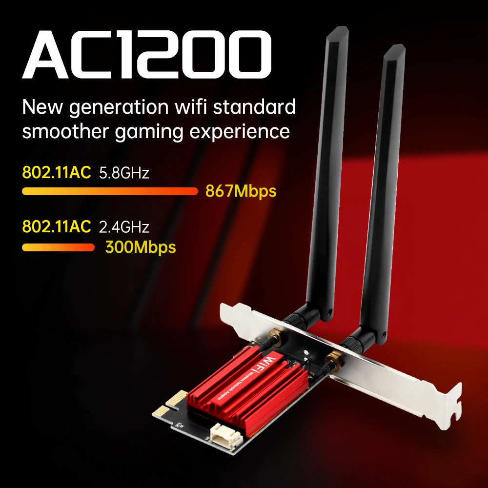 Fenvi 1200Mbps WiFi PCIE Adaptador Bluetooth 5.1 Dual Band 2.4G/5G AC1200 WiFi5 Placa de rede sem fio 802.11ac para PC Win 7/10/11