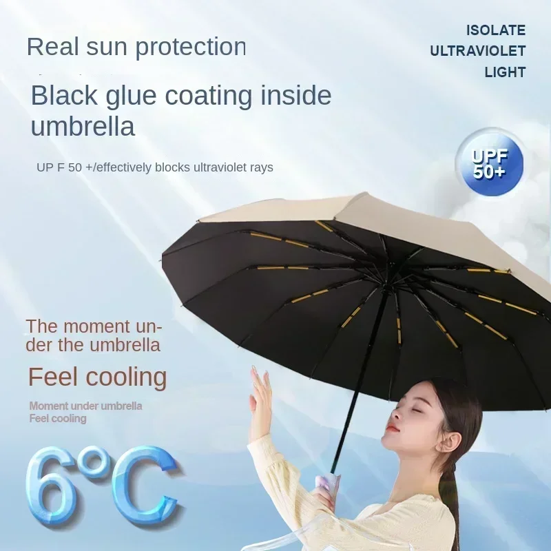 Parapluie de Qualité Supérieure pour Homme et Femme, Grande Taille, Anti-vent, Anti-UV, Pliant en Trois, pour Extérieur