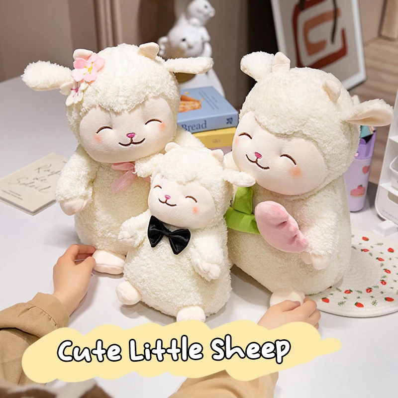 25CM Cute Lamb Hold Tulip Flower Pillow Plush Doll Toy Hugging Flower Lamb Bow Tie Gentleman Sheep Lady Lamb Soothing Toys Gifts