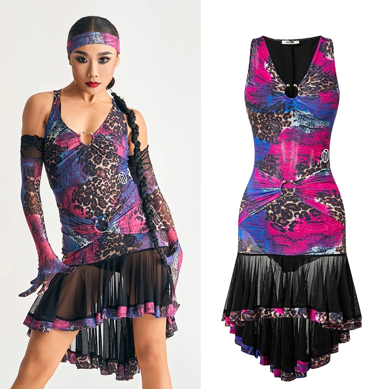 

2024 Original Purple Leopard Dress National Standard Women'S Professional Latin Dance Competition Dress Adult Stage Wear DN18751