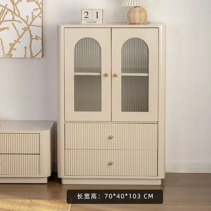 Mueble lateral de madera maciza estilo crema francés, mueble de TV, armario de almacenamiento para apartamento pequeño, moderno y sencillo