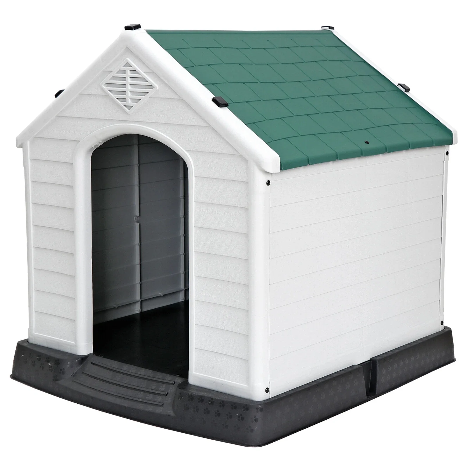 28'' H Pet Dog House w/ Elevated Floor and Air Vents Plastic Puppy Shelter Green