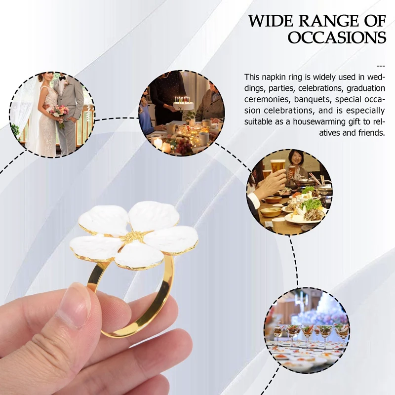 منديل الدائري حلقات منديل مجموعة من 6 حلقات منديل أصحاب الزهور البيضاء منديل أبازيم أنيقة أصحاب المناديل لطاولة العشاء