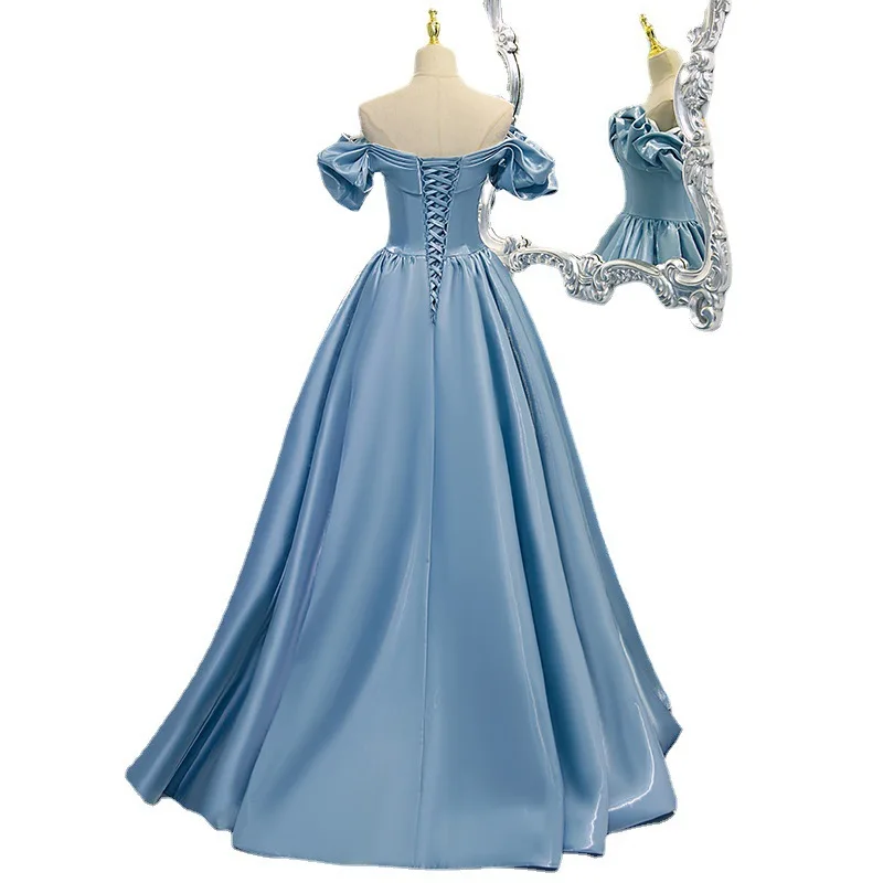 Customized Princess Blue Evening Dress 2025 Sweet Memory Sexy Girl Off The Shoulder Gown Lace Up Corset Back Prom Dresses 2025
