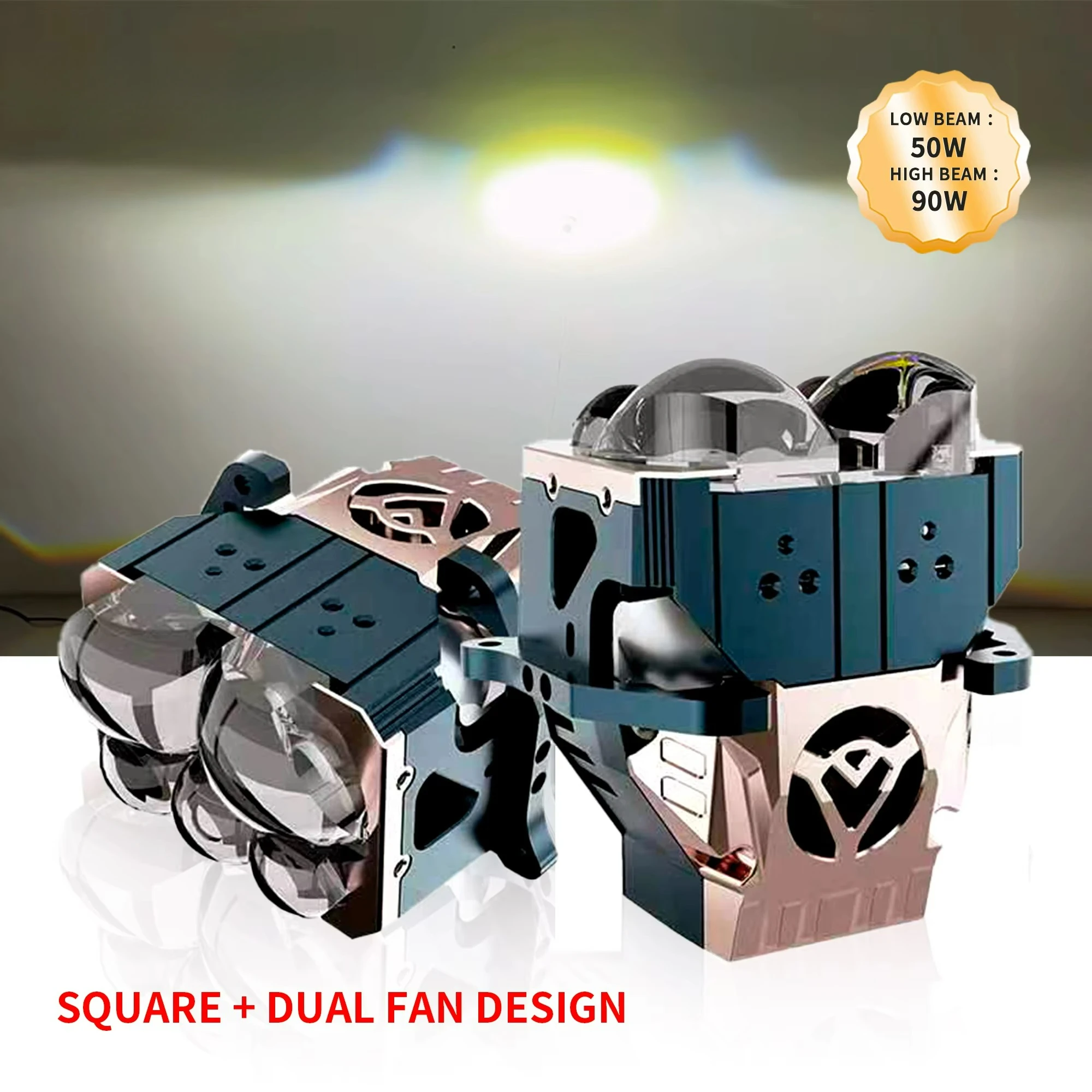 180W high-beam 3-inch five-laser dual LED projector lens, with 2 fans, 6500K IP68, suitable for car headlight upgrades