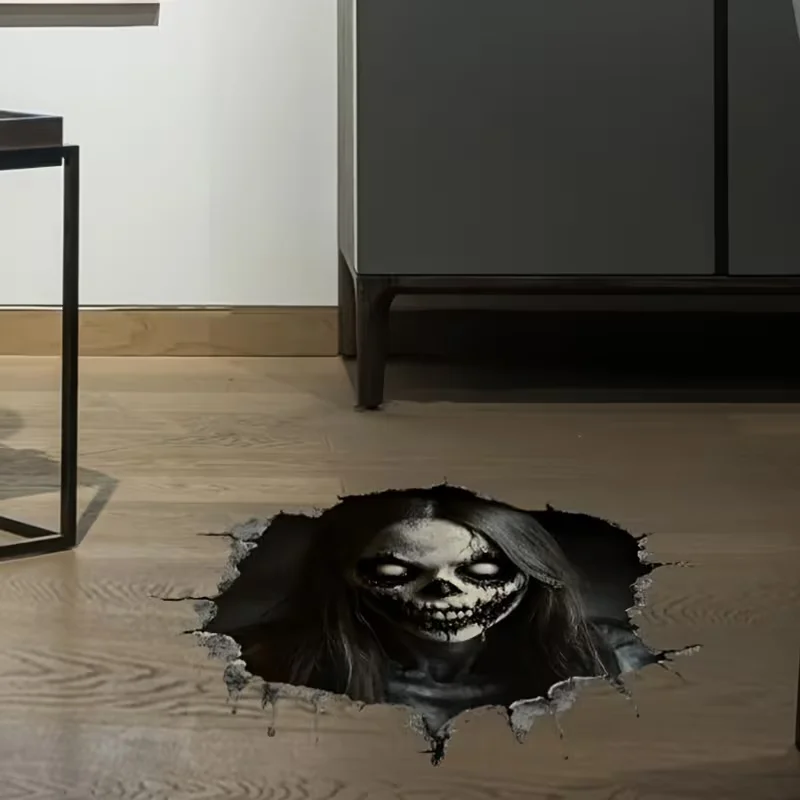 Terrifying female ghost crawling out of the underground cave wall sticker Halloween prank scary waterproof floor sticker
