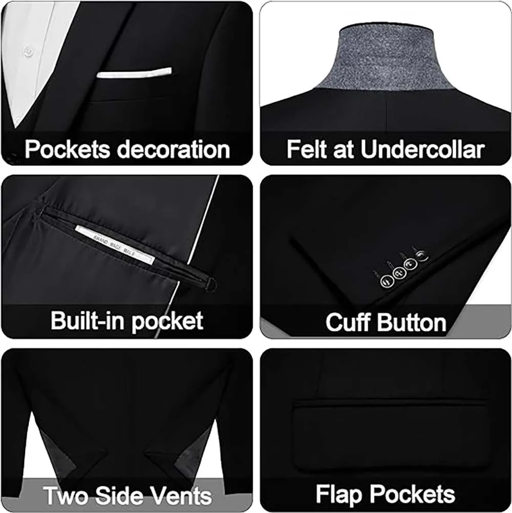 Men\'s 3 Pieces Suit Party Elegant Solid One Button Jacket Slim Fit Single Breasted Vest Blazer Pants Set