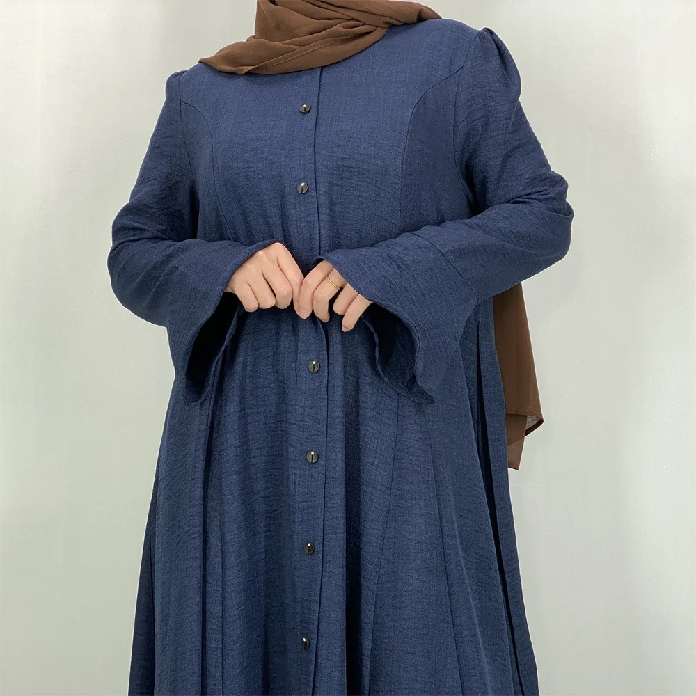 

Элегантное женское длинное платье с пуговицами, мусульманская абайя, дубайский кафтан, одежда для Рамадана и Ид, исламская одежда, арабский халат, кафтан, марокканский женский джалабия