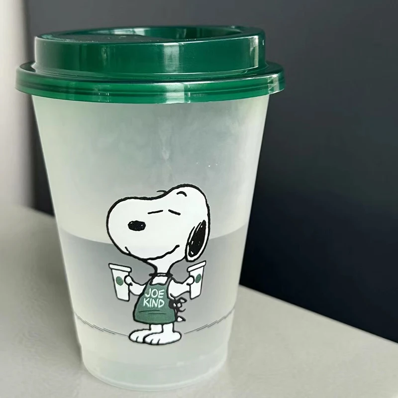 Snoopy Plastic Cup with Lids Summer Ice Water Cups Cartoon Transpare Coffee Smoothie Milkshake Cold Drink Juice Drinking Cup