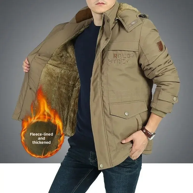 Big Size Multi-pocket Men's Winter Jacket Fleece Linning Outdoor Parka Coat Hooded Windbreaker Military Thick Warm Outerwear