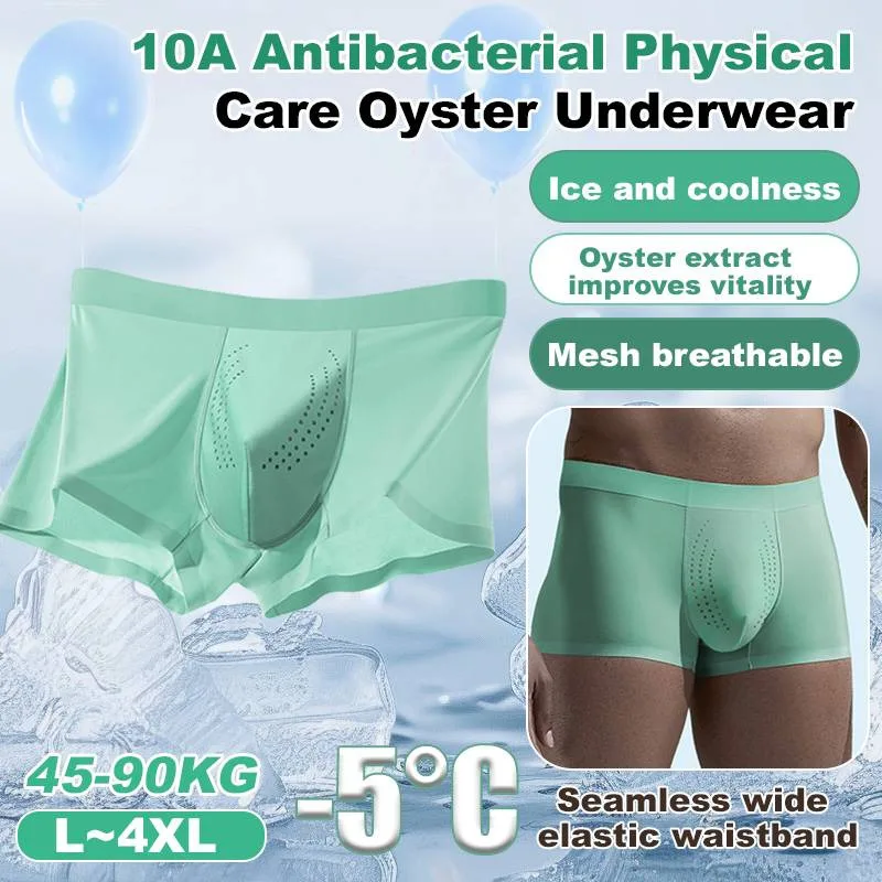 Men's Ice Silk Cooling Boxer Shorts  Antibacterial Health-Care Underwear Breathable Square Leg for Summer Daily Wear
