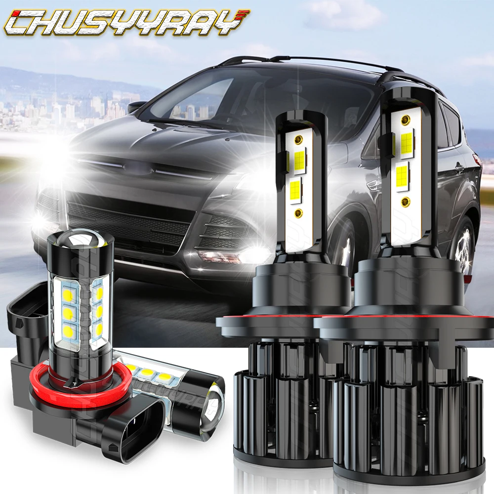 CHUSYYRAY Car lights Compatible For Ford Escape 2008 2009-2012 4X LED Headlight Fog Light Combo Bulbs 6000K Car accsesories