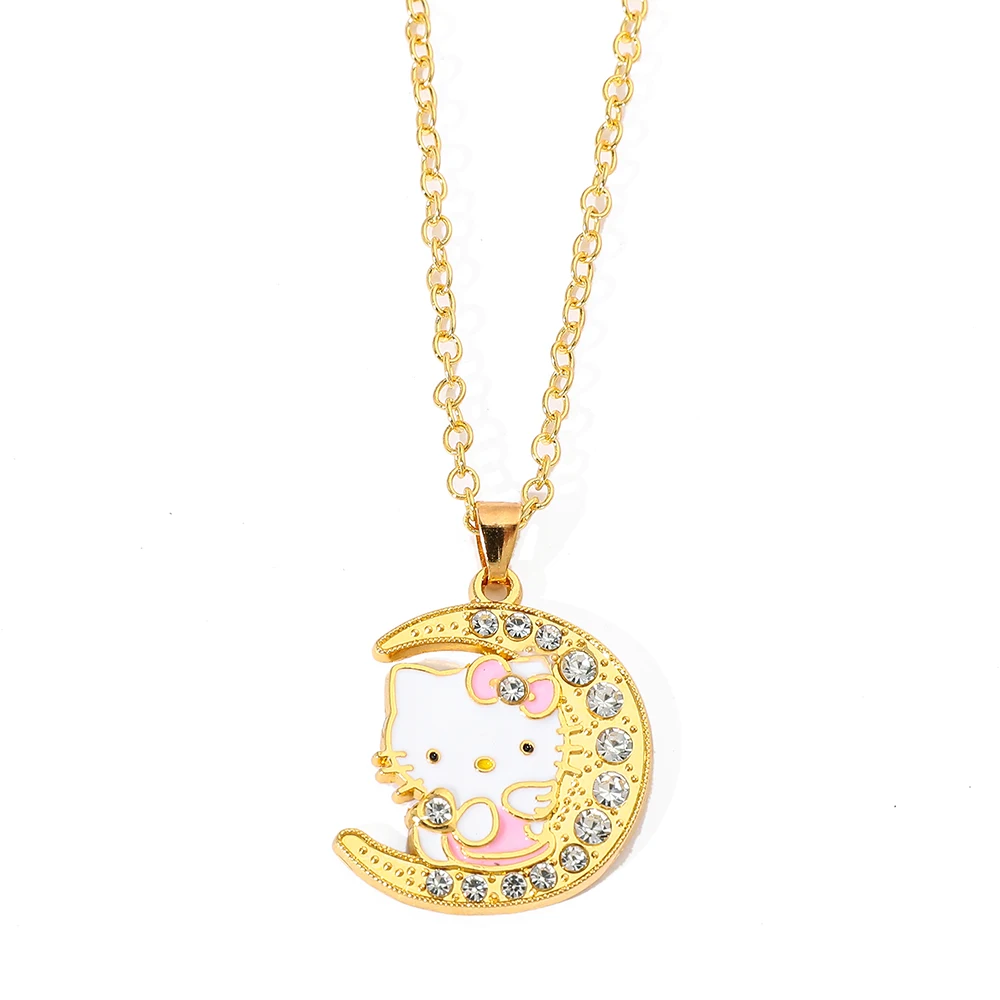 Sanrio Hello Kitty Anime Cute Kawaii Creative Moon Style Kitten Necklace Cartoon Simple Y2k Accessories Holiday Gifts