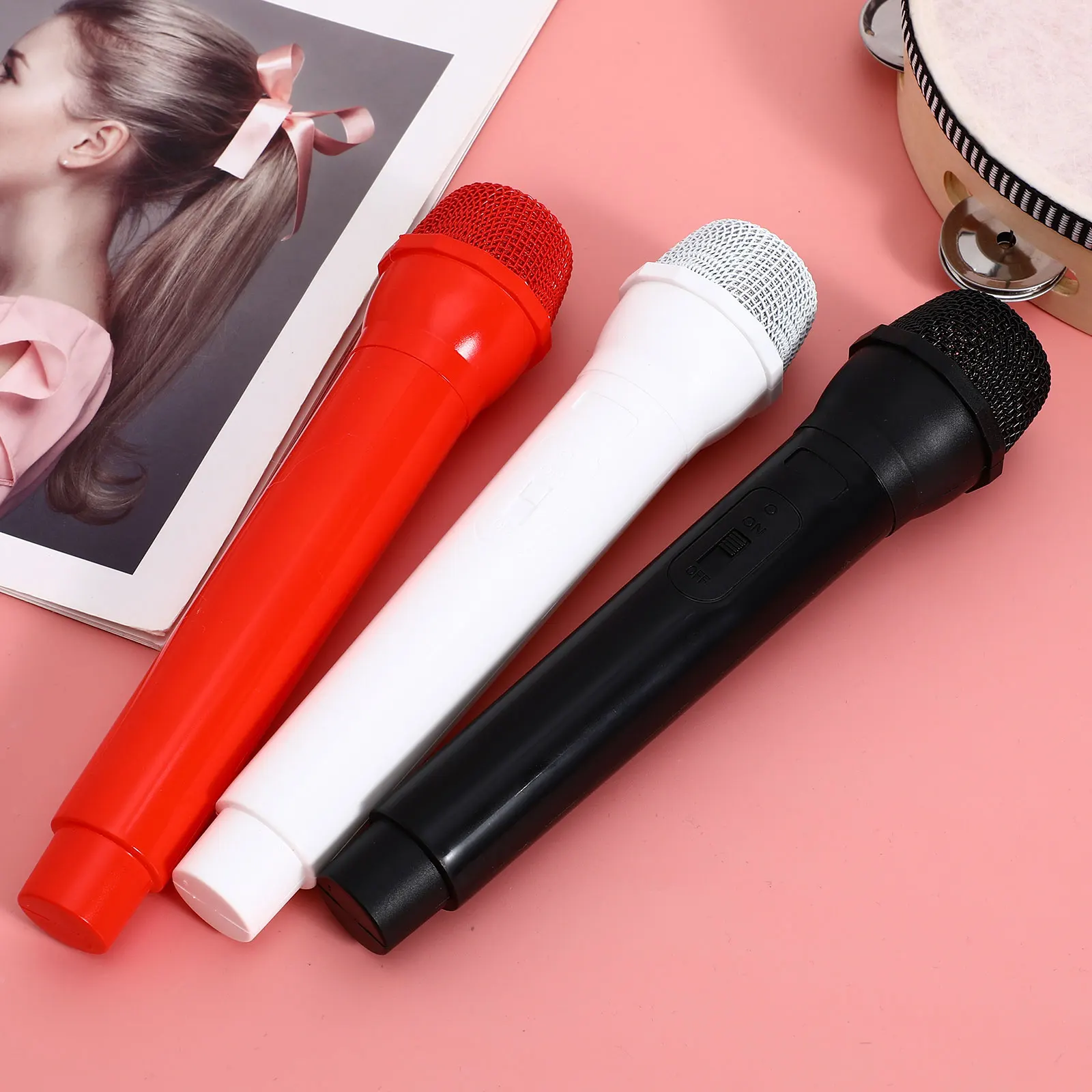 3pcs Realistic Children's Microphone Props Plastic Speech Pretend Stage Faux Toy Musical Instrument Lightweight