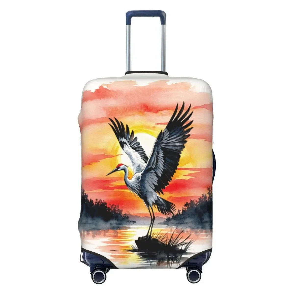 Oriental Crane Mountain Landscape Print Luggage Cover Elastic Suitcase Protector Dustproof Anti Scratch Travel