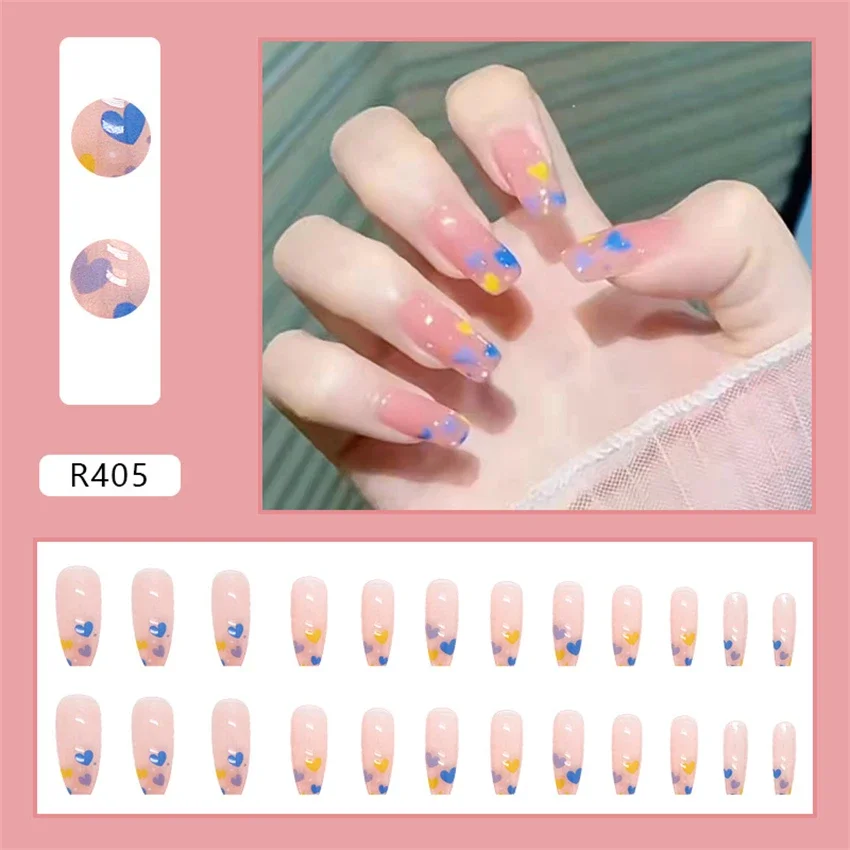 24Pcs/Set Mature Clashing Colour Swoosh Fake Nails Whitening Short Design Wearing False Nails French Acrylic Press on Nail Tips