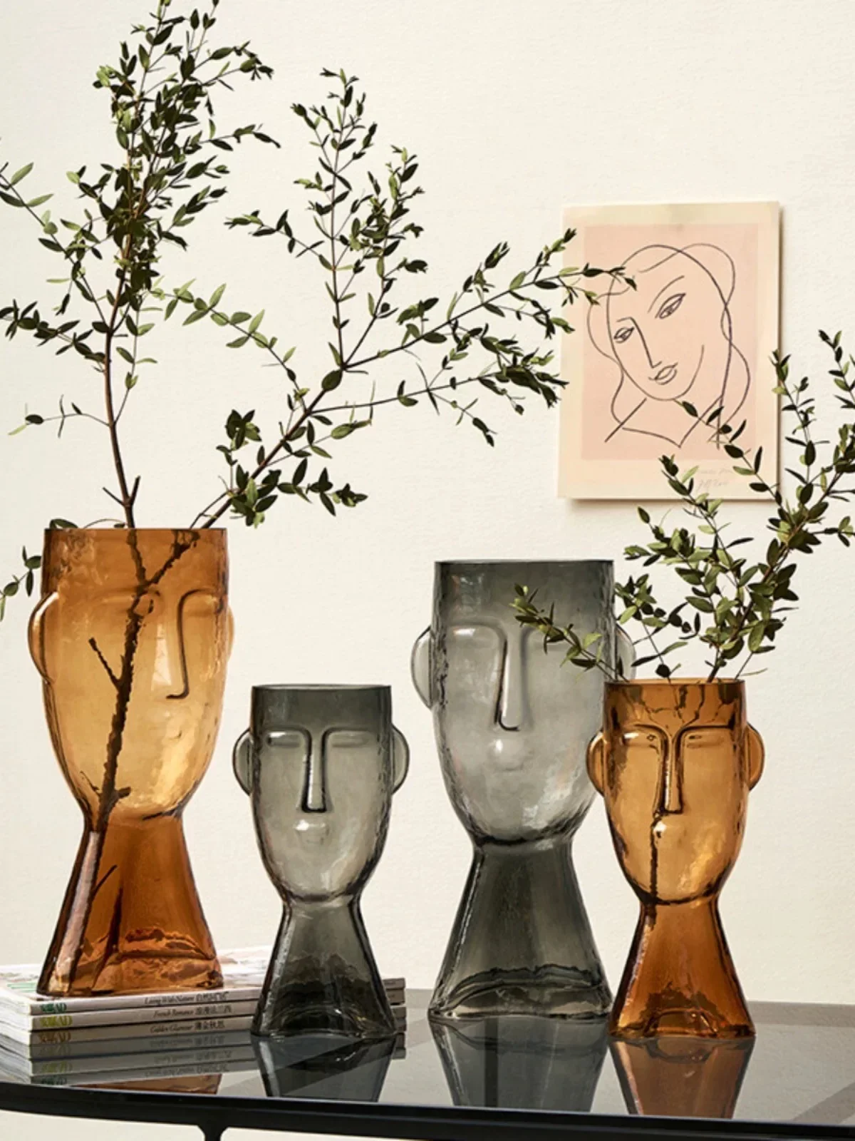 

Glass Vase Human Face Abstract Transparent Hydroponic Flower Modern Home Decoration Accessories Vases