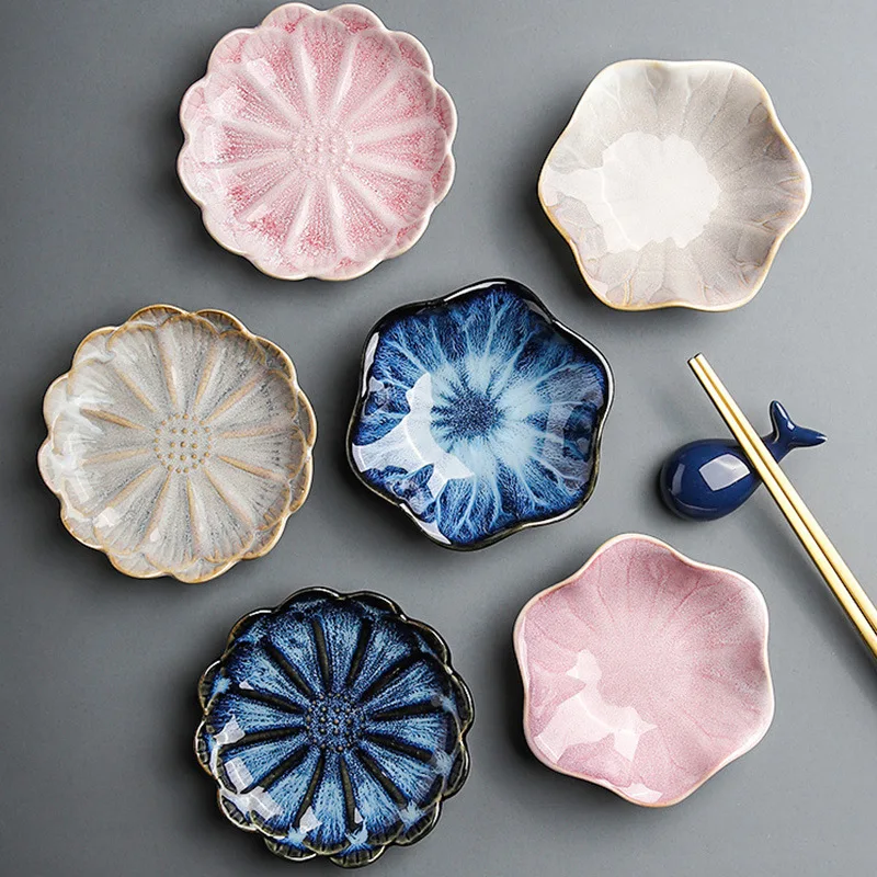 Japanese Kiln Transformation Plate Ceramic Snack Plate Seasoning Dish Plate Restaurant Hot Pot Sauce Plate Sushi Sauce Plate