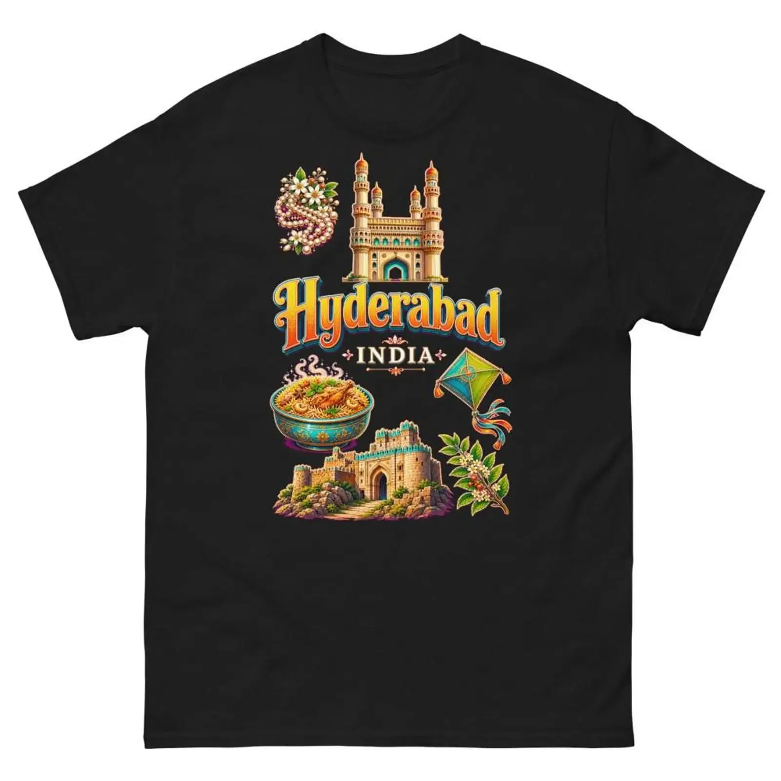 Hyderabad India T Shirt Souvenir Charminar Travel Keepsake GifT vintage Washed Stretched Comfortable Breathable Casual Stylish