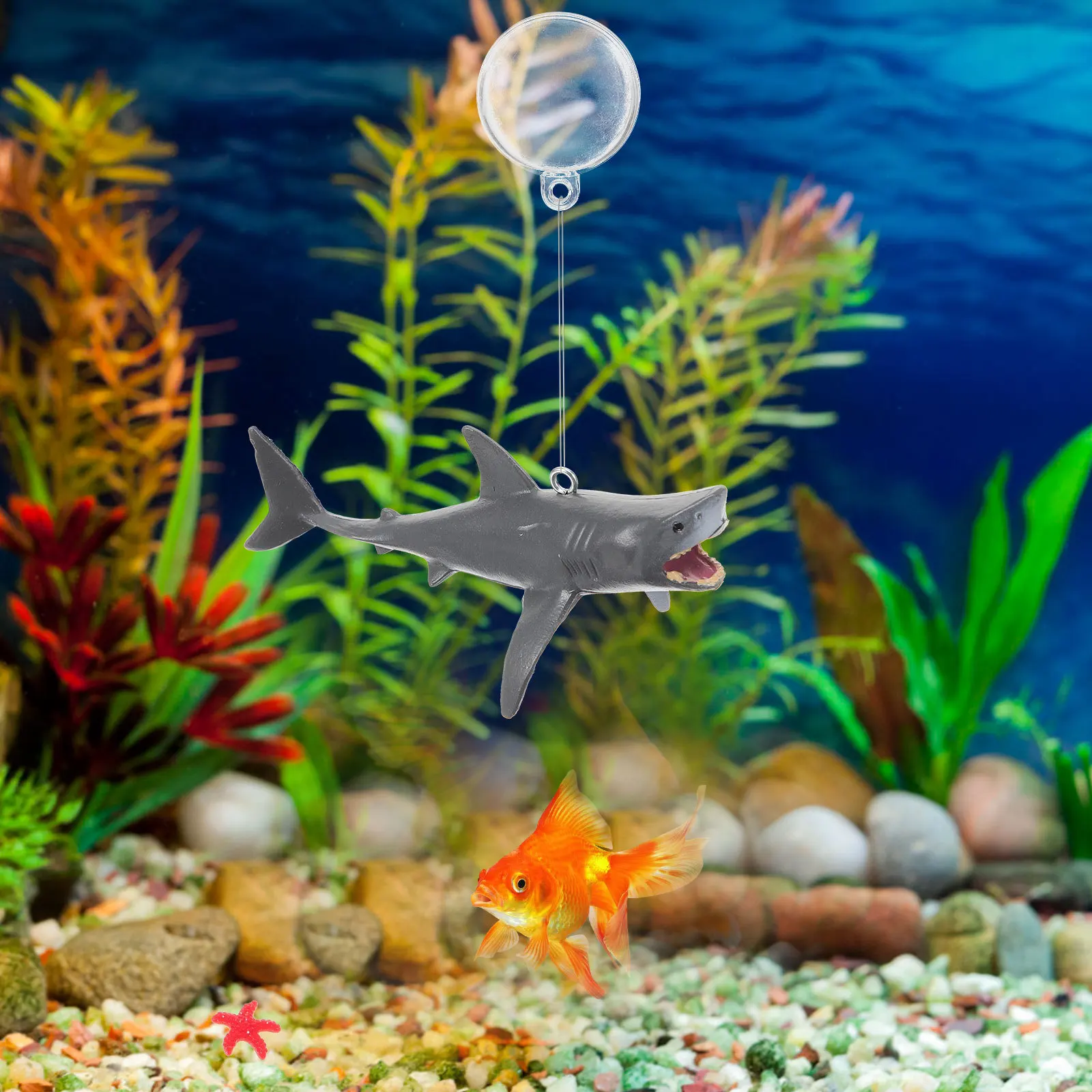 

2Sets Floating Shark Decoration for Aquarium PVC Hanging Ornament Adjustable Rope Fish Tank Marine Animal Decor Supplies
