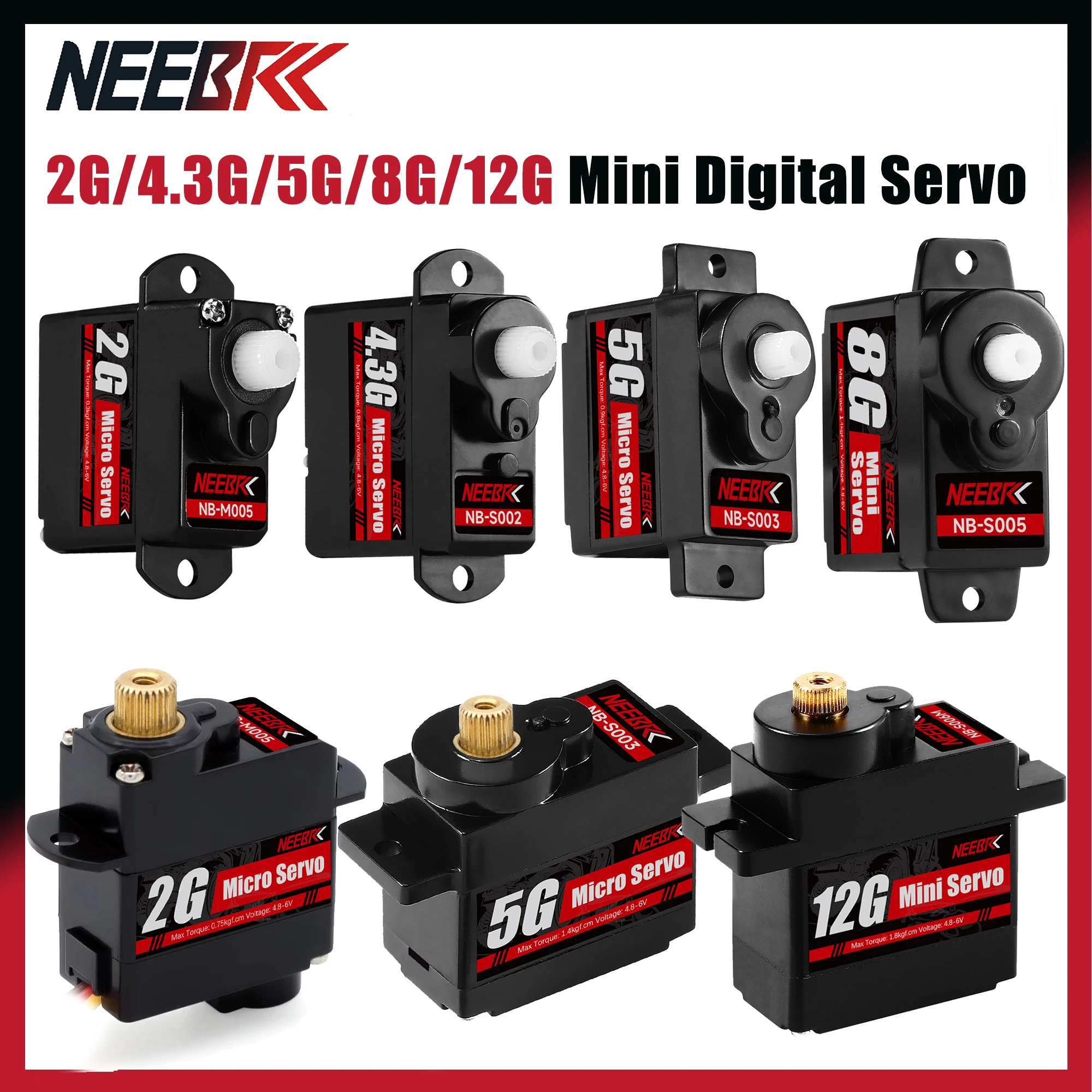 NEEBRC 2g 4.3g 5g 8g 12g Mini Digital Waterproof Servo for RC Car Helicopter Boat Fixed-wing Wltoy K969 K989 K999 Plane Toy Part