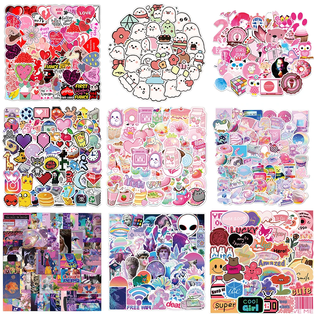 10/30/50PCS Cartoon Retro Style Stickers Series creativo carino rosa Graffiti Laptop frigorifero iPad casco decorazione all'ingrosso