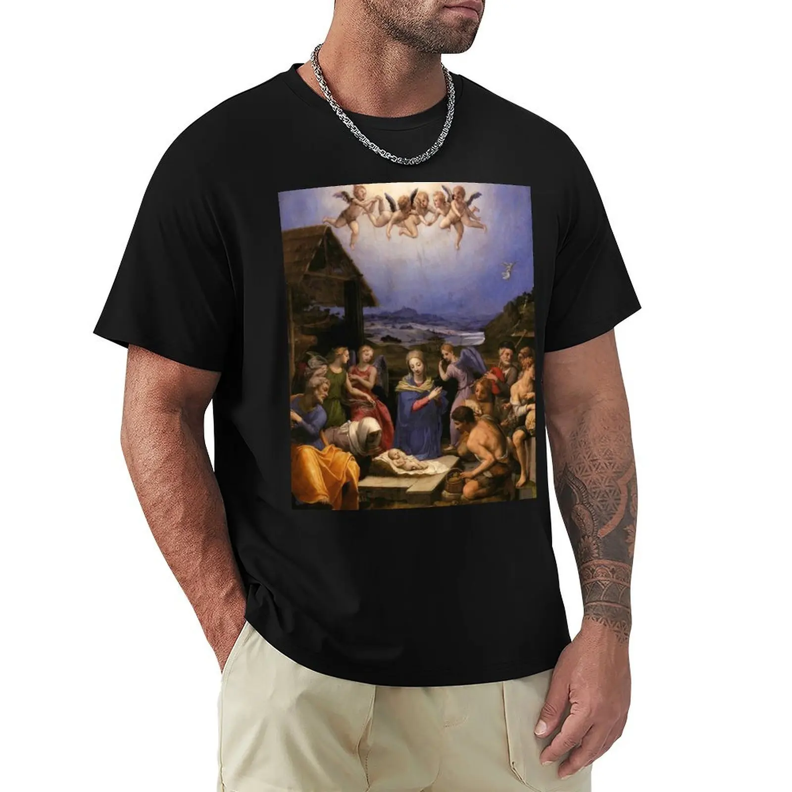 Christmas A depiction of the Nativity of Jesus T-Shirt Casual Work Wear T-Shirt