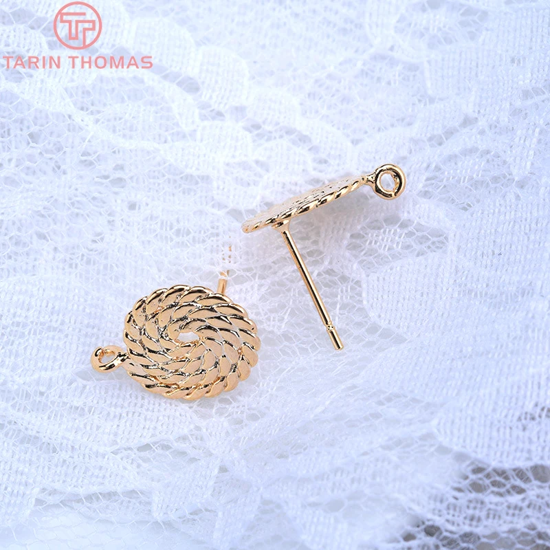 (2142)10PCS 12.5MM 24K Gold Color Brass Round Stud Earrings High Quality Diy Accessories Jewelry Findings