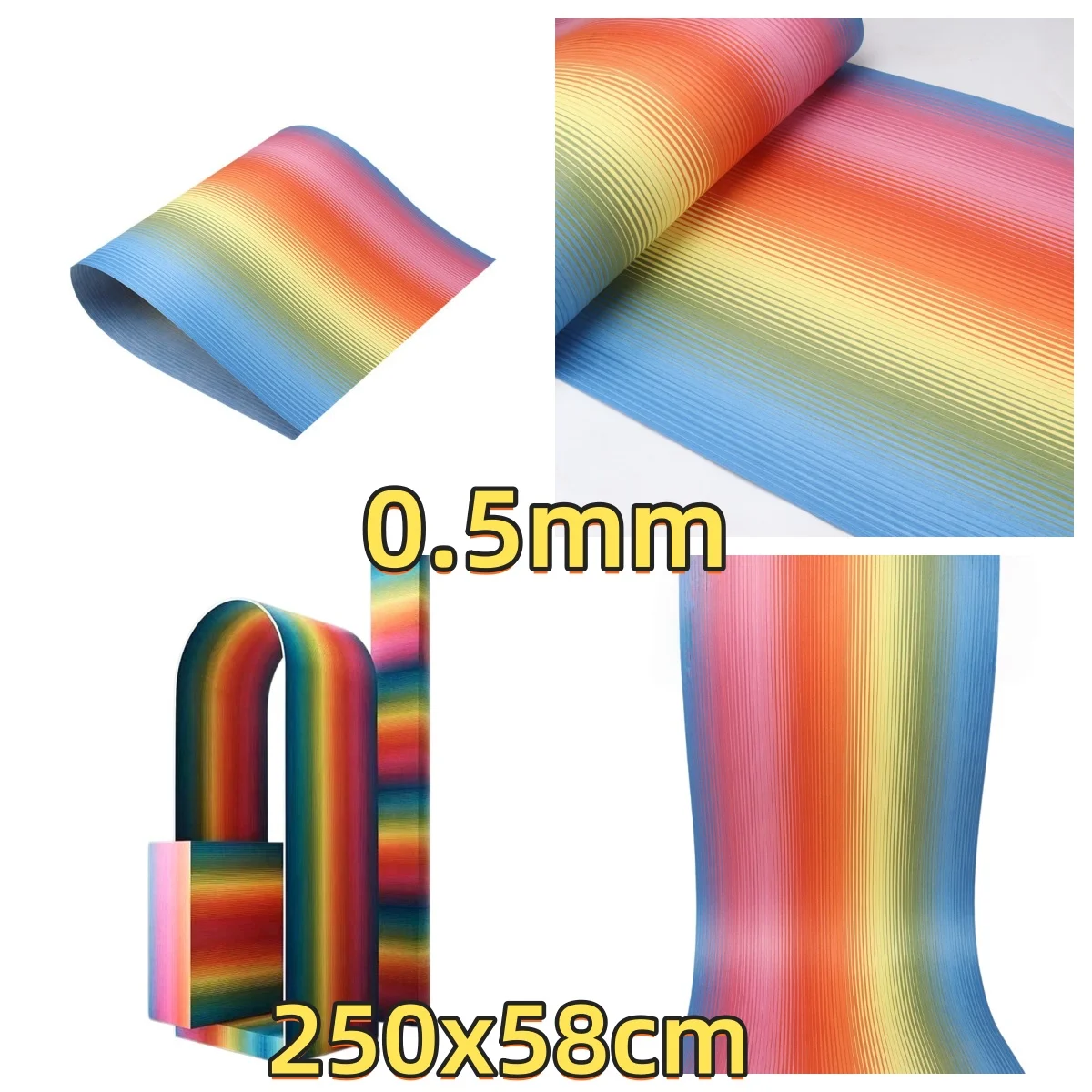 Rainbow Gradient Engineered wood veneer, 0.4-0.5mm, 250x58cm, For DIY Crafts And Piano Soundboards.(Backing Non-woven Fabric)