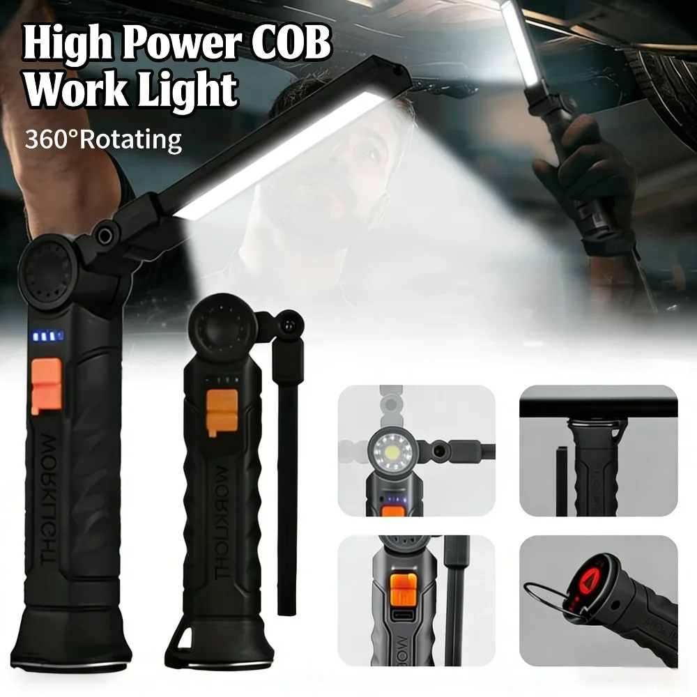 Leistungsstarke LED-Taschenlampe, USB wiederaufladbar, COB-Arbeitsleuchte, magnetische Laterne, Hängelampe mit integriertem Akku, Camping-Taschenlampe