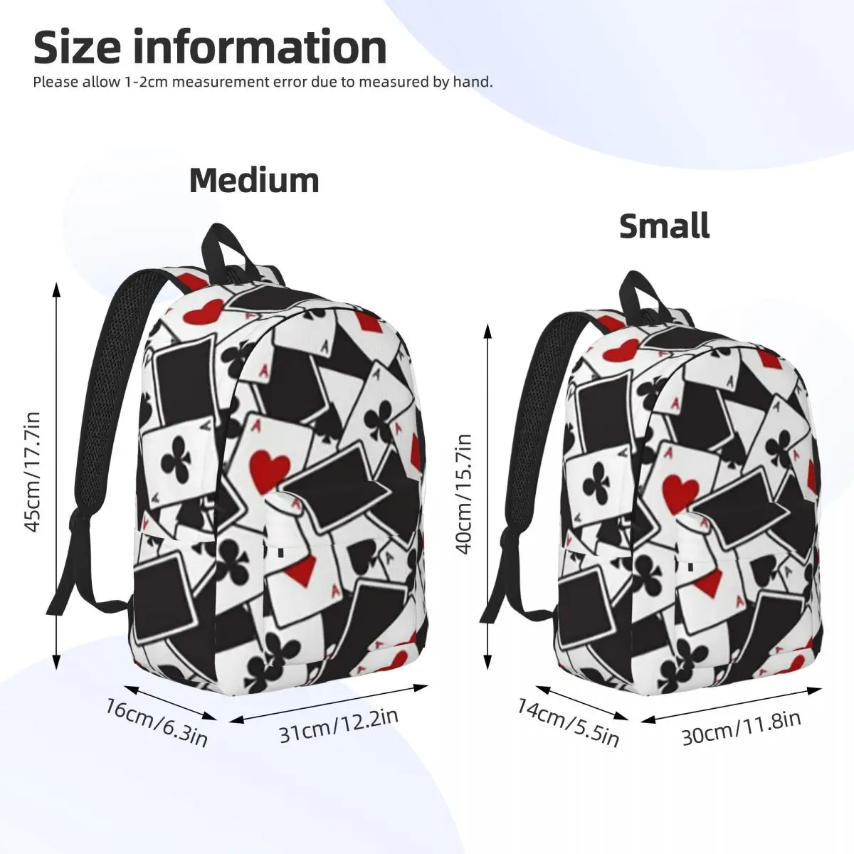 Playing Cards Poker Print Backpack Daypack Large Capacity Kids BookBag School Bag Shoulder Bags for Boys Girls