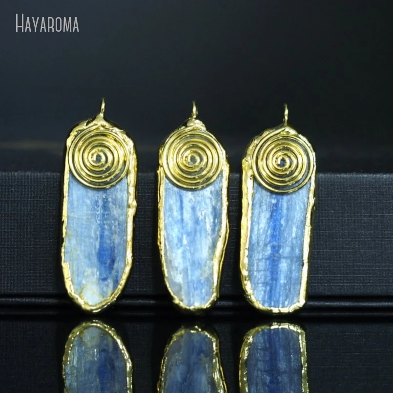 10Pcs Soldered Free Form Slice Key Raw Quartz Handmade Jewelry Gold Color Tin Kyanite Pendant