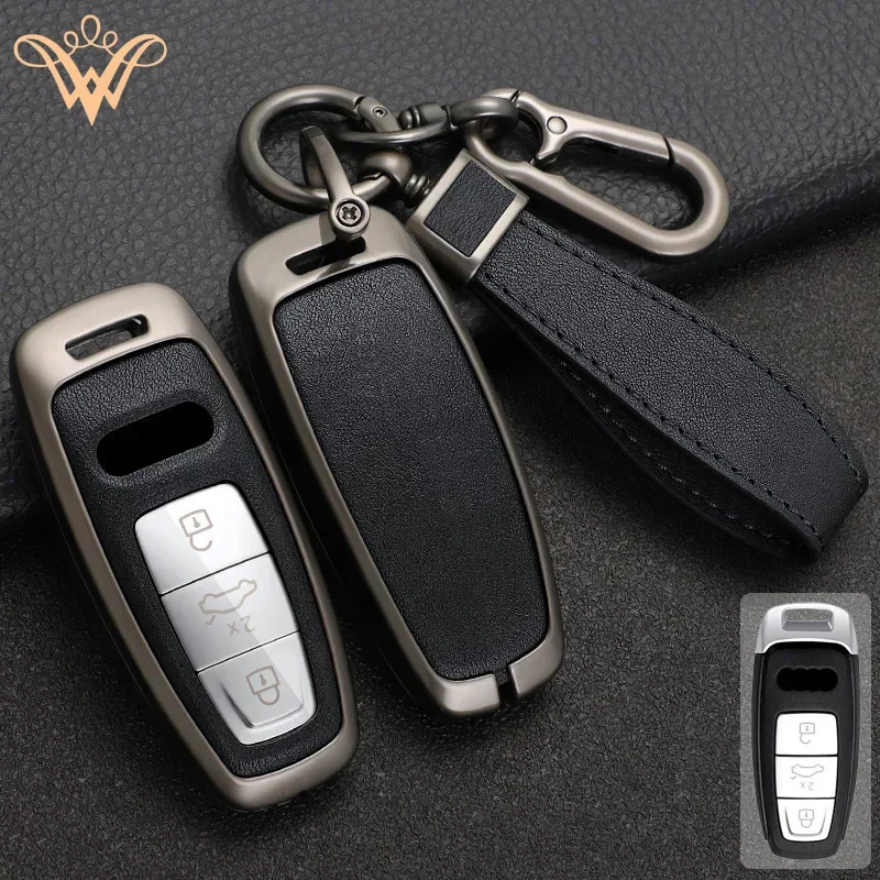 

Zinc Alloy + Leather Car Key Case For Audi A3 A4 B9 A6 C8 A7 S7 4K A8 D5 S8 Q5 Q7 Q8 SQ8 E-tron 3 Button Keyless Entry Remote