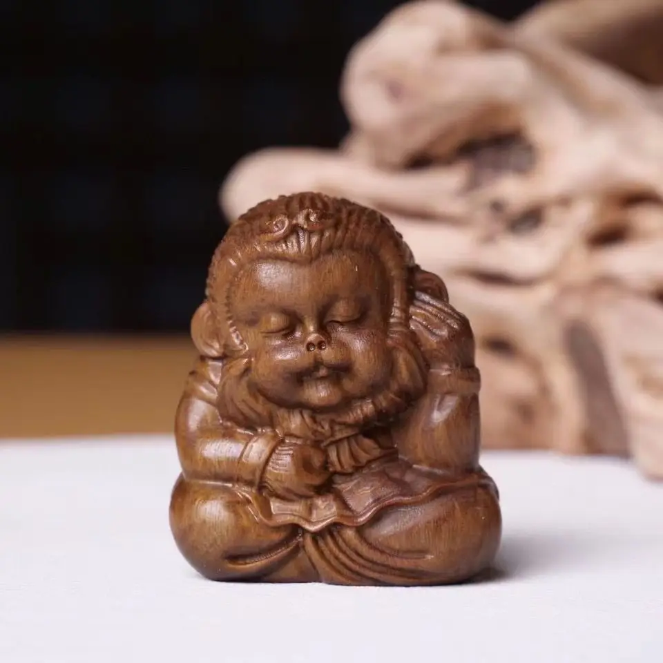 Hand Carved Wood meditate monkey Sun Wukong Statue Figurine Desktop Ornaments Home Decoration Crafts Tea Pet Decor