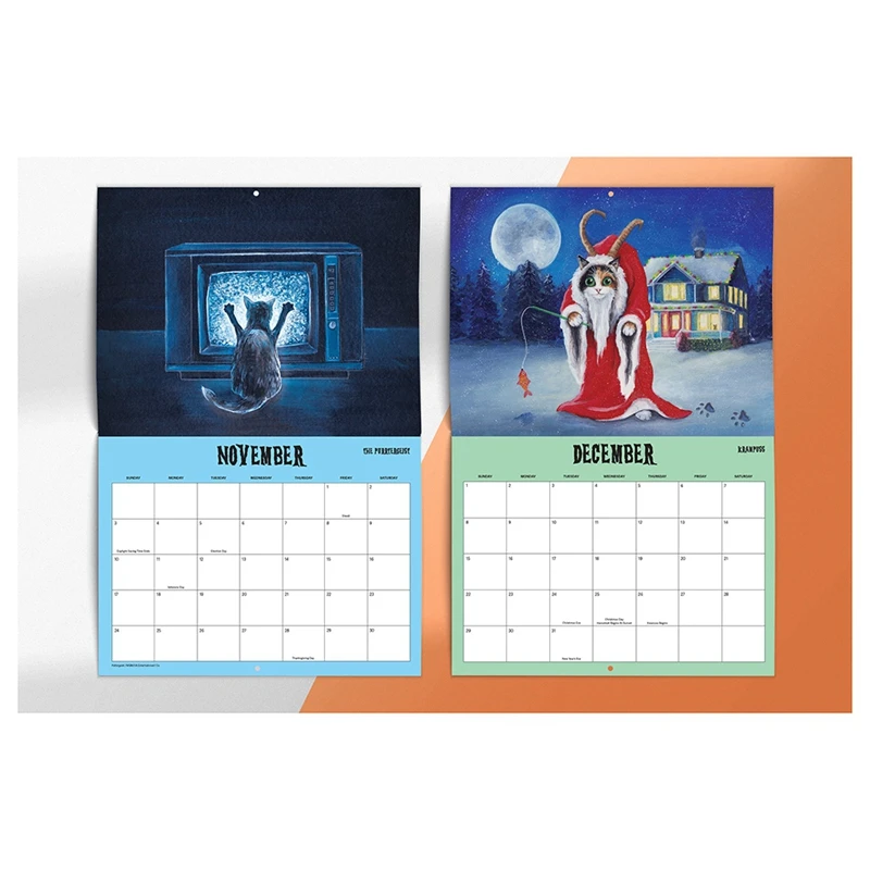 1 Piece Scaredy Cats 2024 Monthly Calendar Paper About 21X29cm Horror Movie Cat Parody 12-Month Wall Calendar