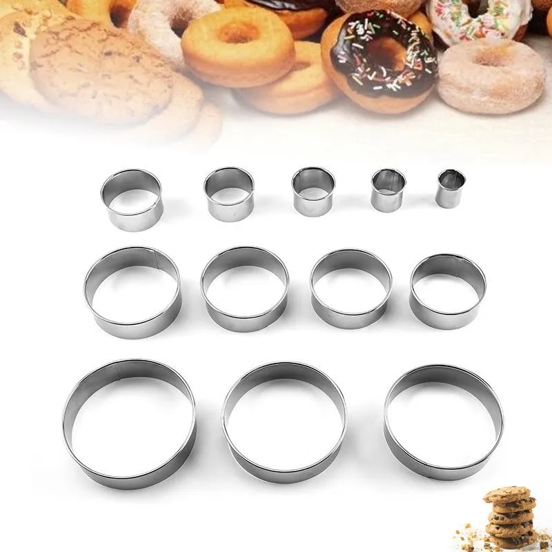 11/12pcs Round Cookie Mold Set Stainless Steel Cutting Mold Suitable For Baking Cakes Mousse Donuts Fondant Cookie Ring Mold