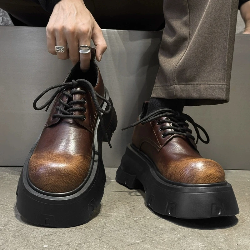 Leather Men's Outdoor Footwear  Thick Bottom Men's Shoes New Male Stylish Coiffeur Shoes All-match Men Casual Oxfords Shoes