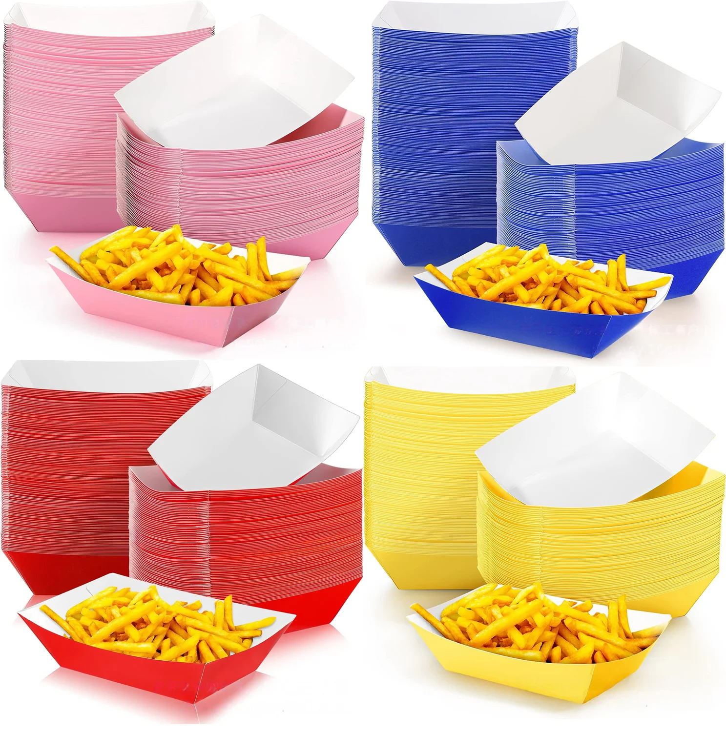 10/20/30 piezas de bandejas de papel azules y rosas para alimentos, platos desechables, cajas para palomitas, suministros para fiestas de cumpleaños y baby shower