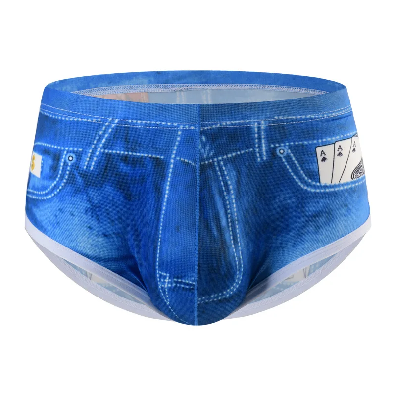 

Men's Denim Printed Underwear Gays Low Waist U Convex Pouch Brief Homme Soft Elastic Comfortable Sports Panties Youth Underpants