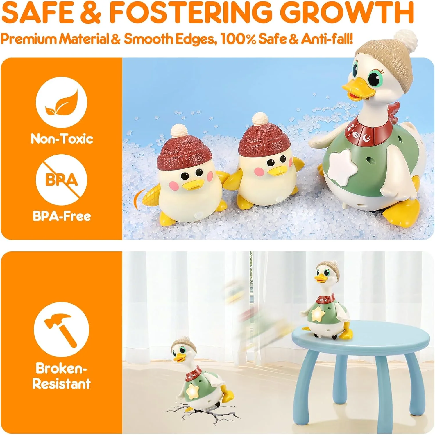 Infant Baby Toys Musical Crawling Duck Toy Early Education Toy Safe and non-toxic for Toddlers Boys Girls