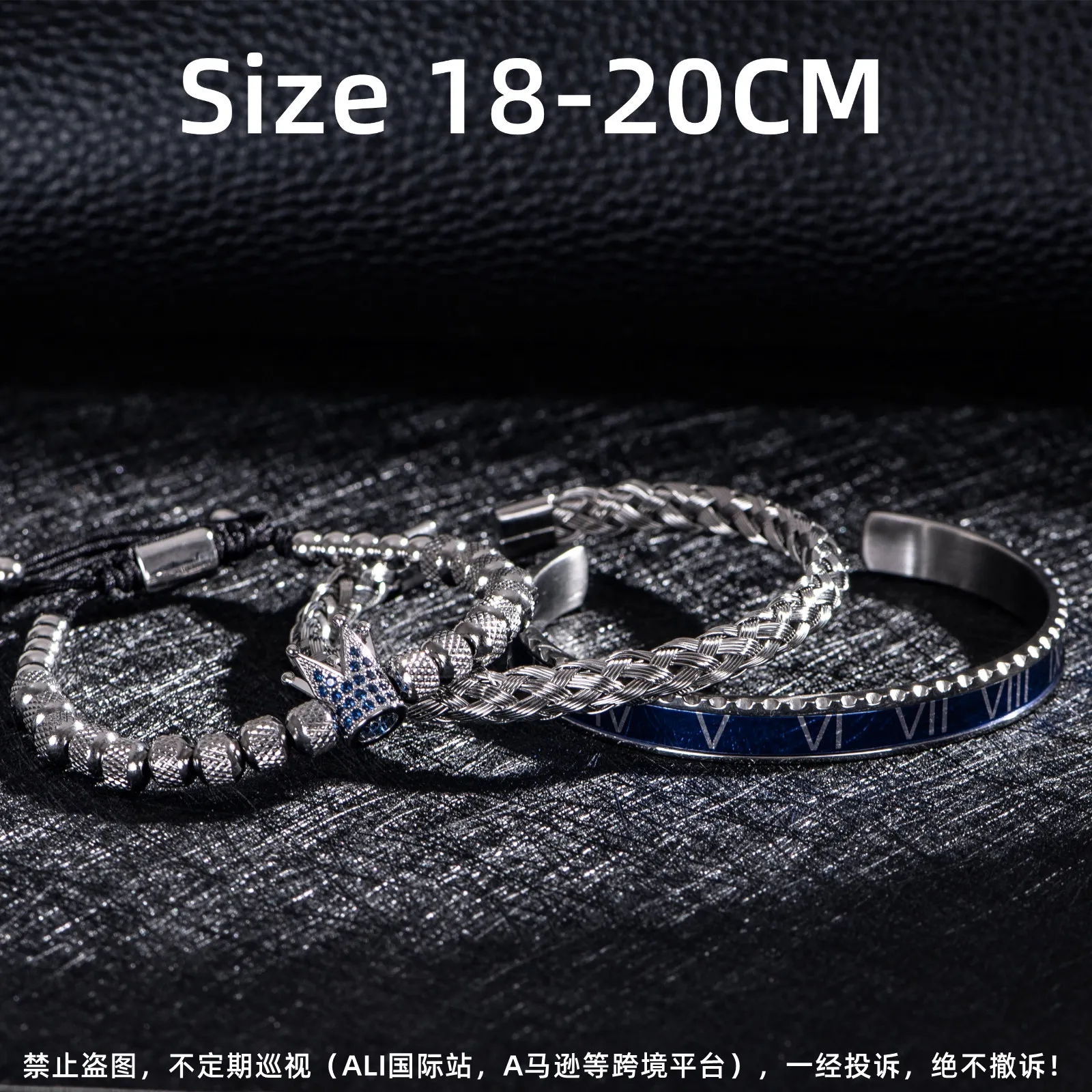 Luxury Roman Royal Micro Pave Blue CZ Crown Sets Bracelet Men Stainless Steel PulseirasOpen Adjustable Jewelry Dropshipping