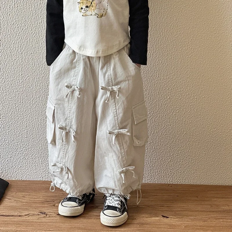 Girls Pants 2024 Autumn New Childrens Clothes Korean Style Girls Baby Foreign Style Loose Cargo Pants Casual Simple Daily image 5
