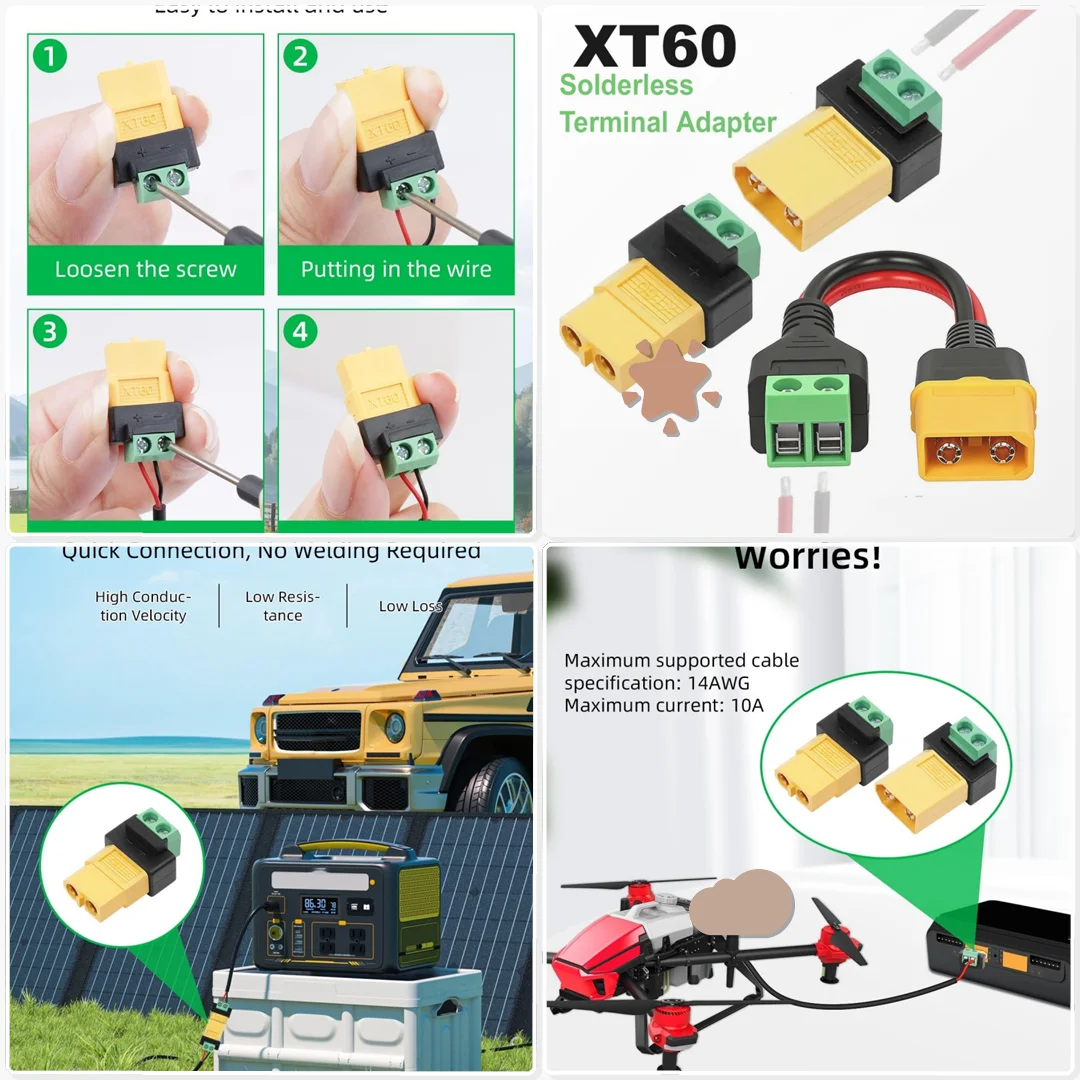 Solderless 2 Pin to XT60 Male Female Adapter Connector Drone Balance Charger RC Model Battery Link