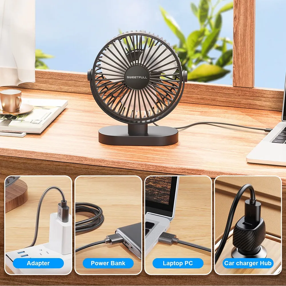 Small USB Desk Fan 3 Speeds Portable Personal Desktop Table Fan Dual 360degrees Adjustment Mini Fan Quiet Operation,A