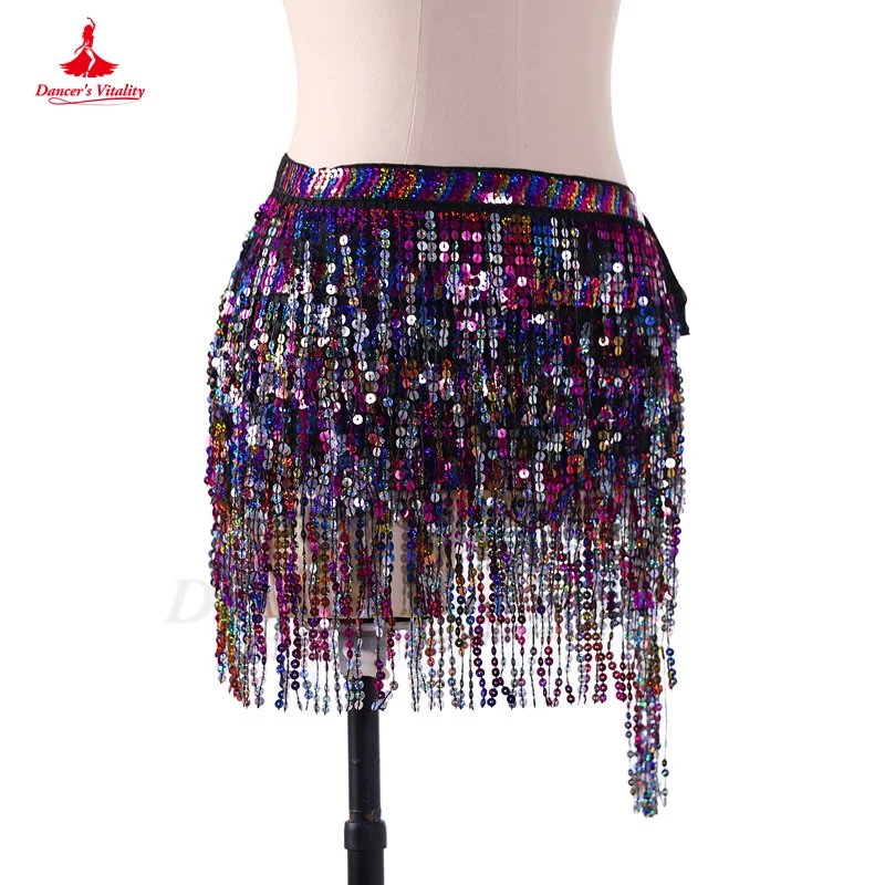 Belly Dance Hip Scarf for Women Belly Dancing Sequins Tassel Four-layers Hip Scarf Stage DS Performance Oriental Waist Chain