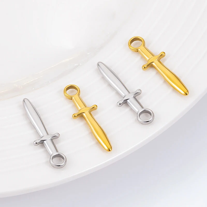 

3/10pcs Gold Silver Plated Charms Stainless Steel Sword Pendant for Handmade Jewelry Necklace Bracelet Making