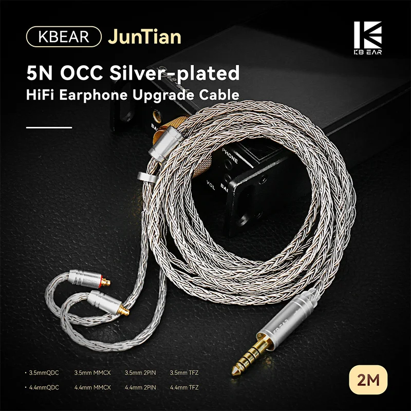 Image of KBEAR JunTian 2 Meter 5N OCC versilbertes HIFI-Kopfhörer-Upgrade-Kabel 16-adriges Anschlusskabel für ZS12PROX Cepheus