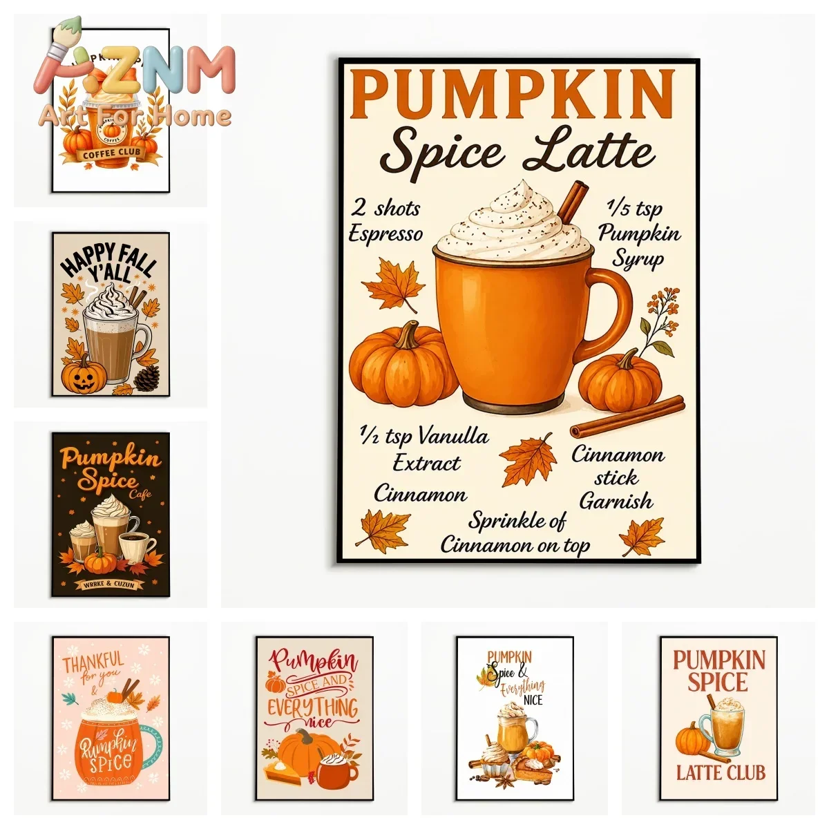 1PC Autumn Coffee Recipes Poster Thanksgiving Pumpkin Spice Wall Art  Vintage Halloween Canvas Printing Fall Gift Kitchen Decor