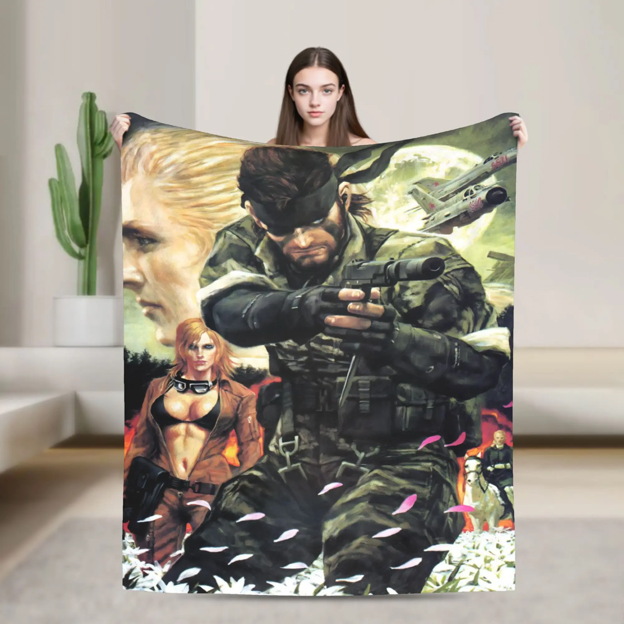 Metal Gear Solid Green Soldier Game Super Soft Blankets Travel Plush Throw Blanket Funny Home Decor Flannel Bedspread Bed Cover