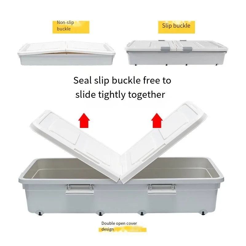 Nice 8 Wheeled With Cover Bed Bottom Storage Box Pulley Quilt Clothes Storage Organizer Flat Plastic Under-Bed Storage Organizat